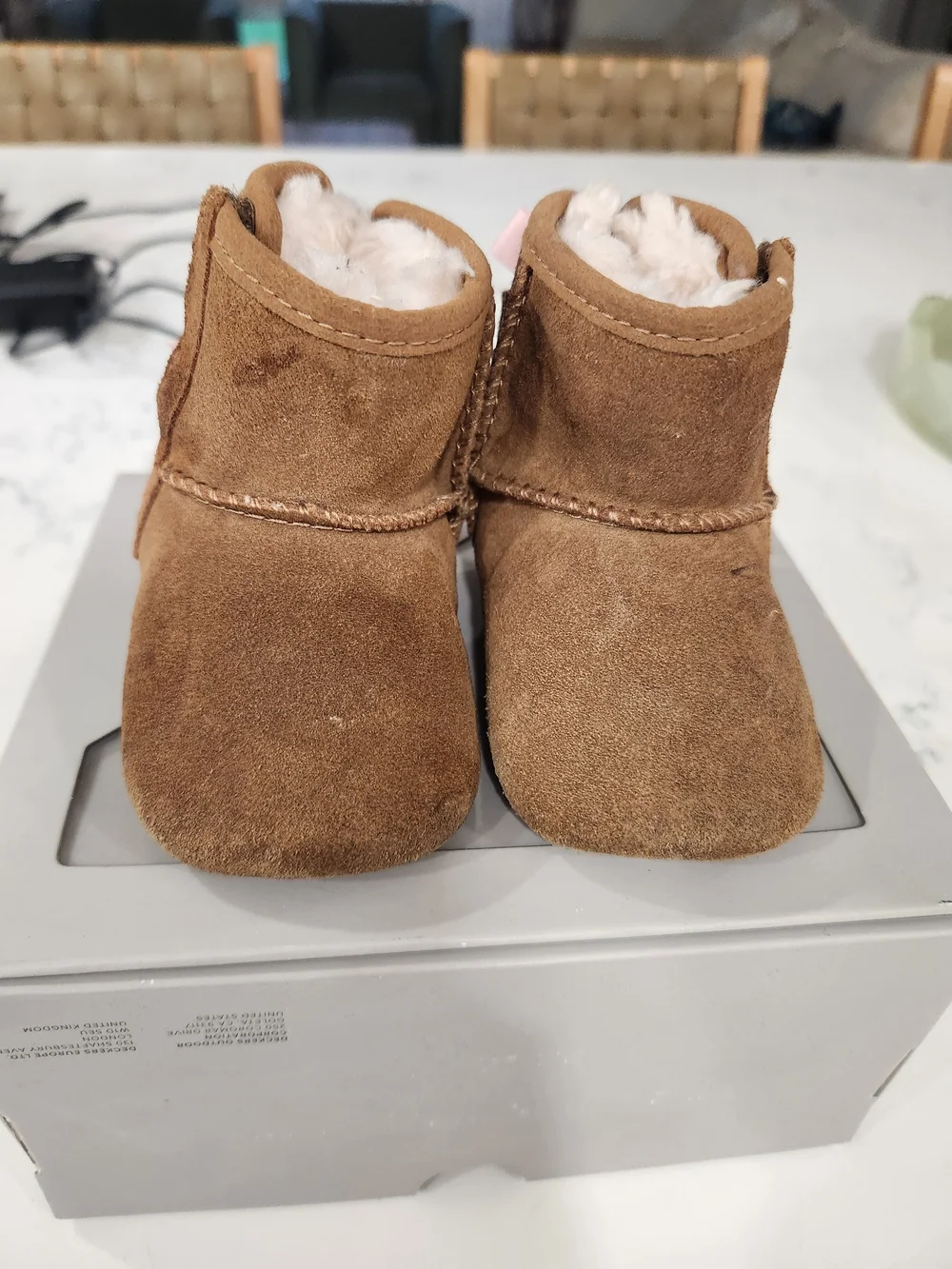 UGG Baby Chestnut Suede Booties with Pink Bows